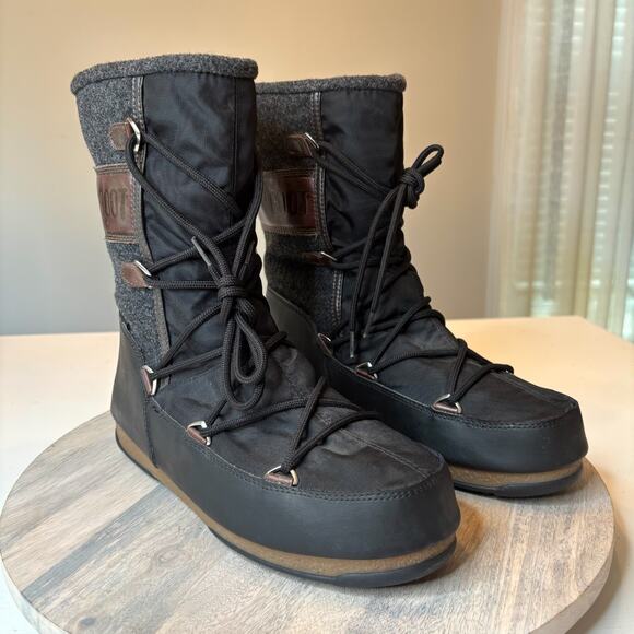 Vintage Moon Boot Icon Lace-Up Snow Winter Ski Boots EU 41 US 8.5 Black Nylon - Picture 2 of 12